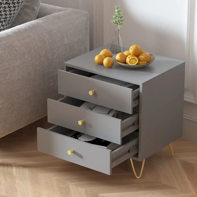 Commode de chevet Blanc/Gris/Noir