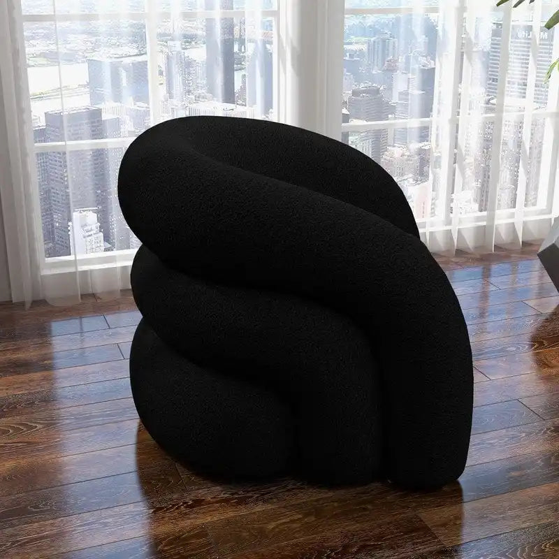 Fauteuil d'appoint rembourré en tissu bouclette pivotant à 360 degrés, style Glam moderne, avec dossier capitonné