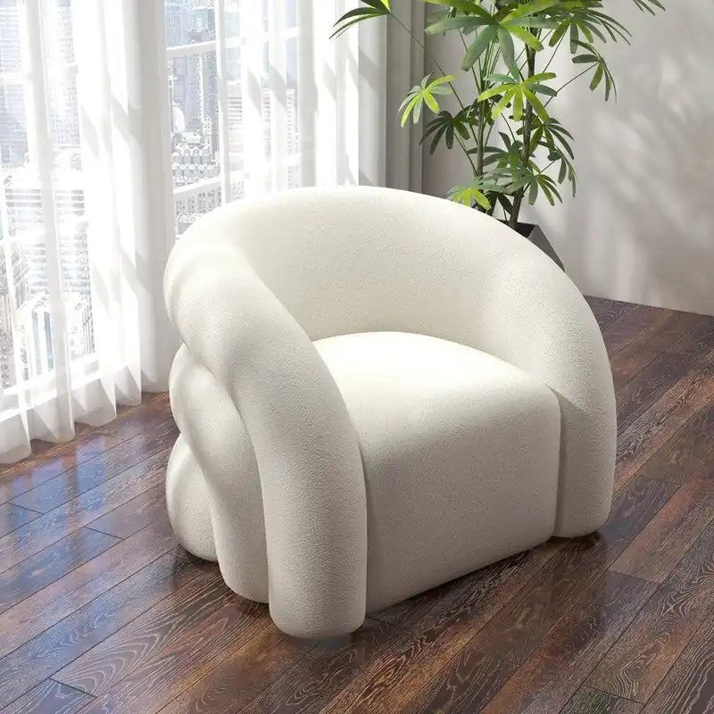 Fauteuil d'appoint rembourré en tissu bouclette pivotant à 360 degrés, style Glam moderne, avec dossier capitonné