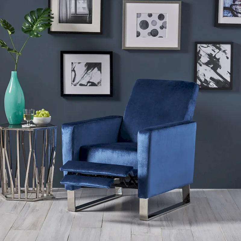 Brightwood Modern Velvet Recliner w/ Steel Legs by Christopher Knight Home