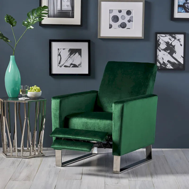 Fauteuil inclinable moderne en velours avec pieds en acier