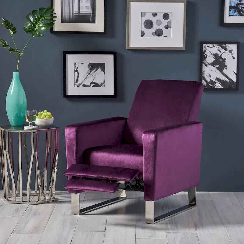 Fauteuil inclinable moderne en velours avec pieds en acier