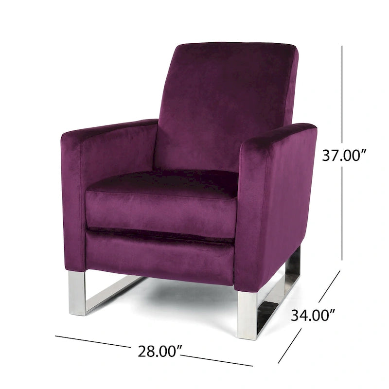 Fauteuil inclinable moderne en velours avec pieds en acier