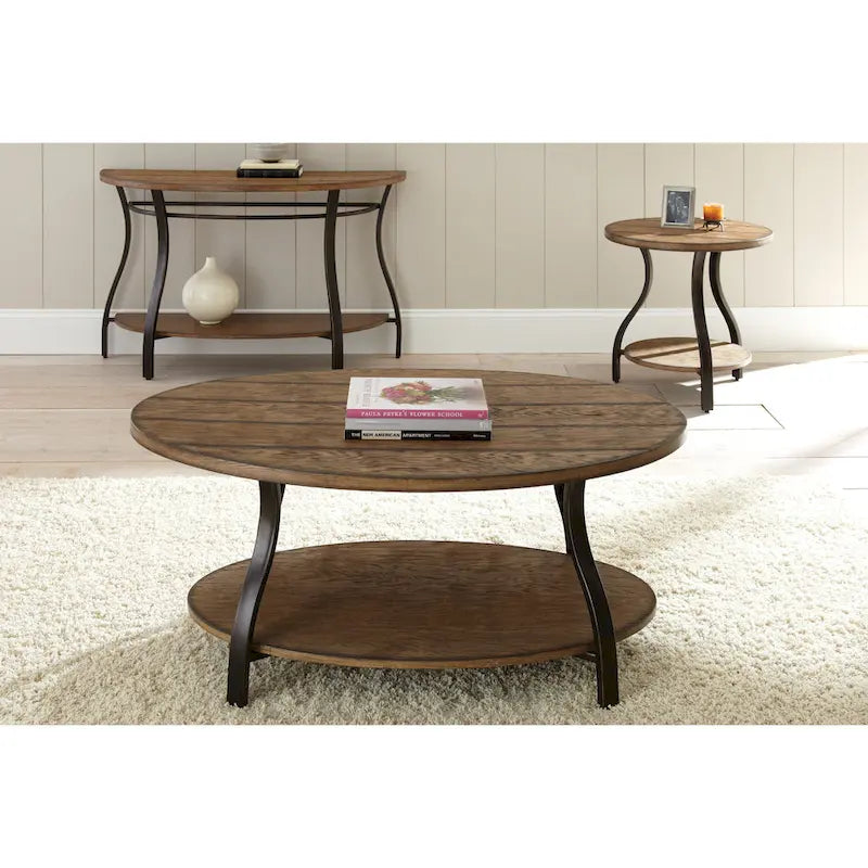 Table basse ovale en bois et métal