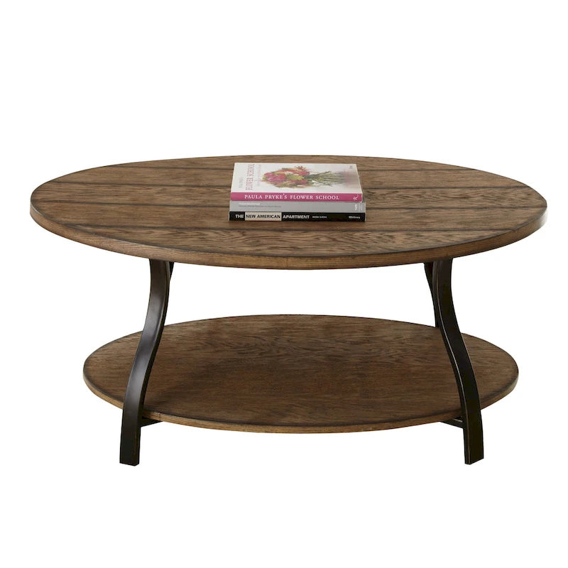 Table basse ovale en bois et métal