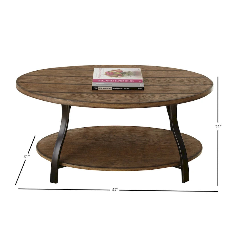 Table basse ovale en bois et métal