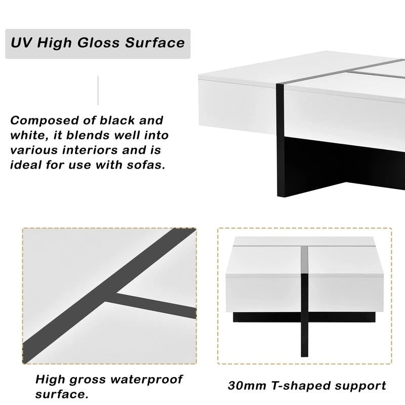 Table basse moderne à surface très brillante par