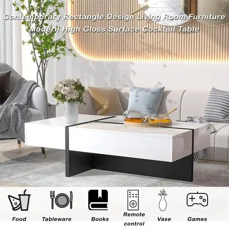 Table basse moderne à surface très brillante par