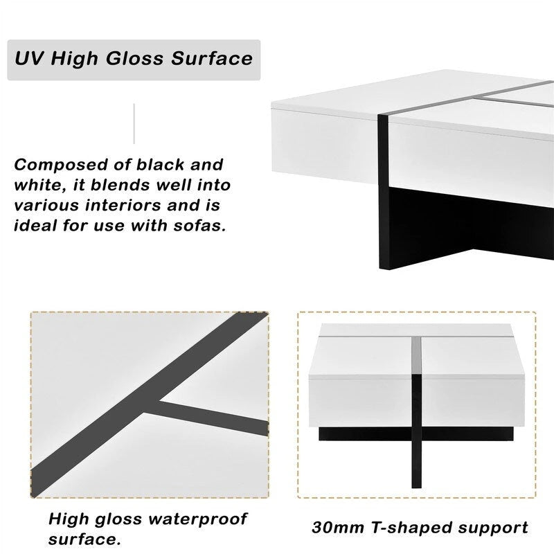 Table basse moderne à surface très brillante par
