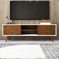Meuble TV blanc du milieu du siècle avec cadre en bois massif Meuble TV avec 6 placards de rangement