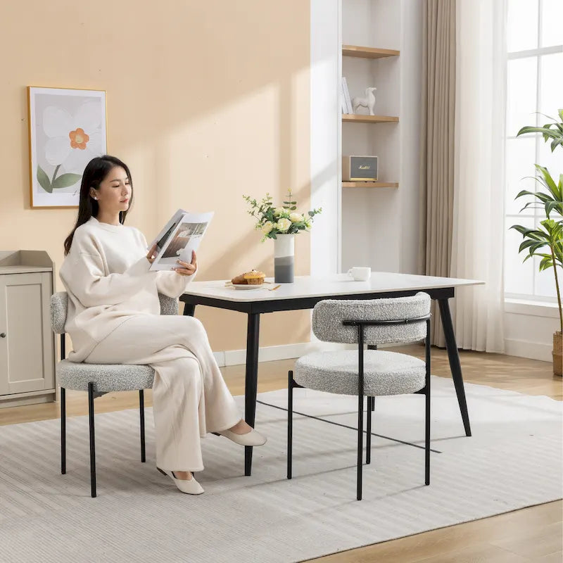 Chaises de salle à manger rondes modernes en tissu bouclé, lot de 2