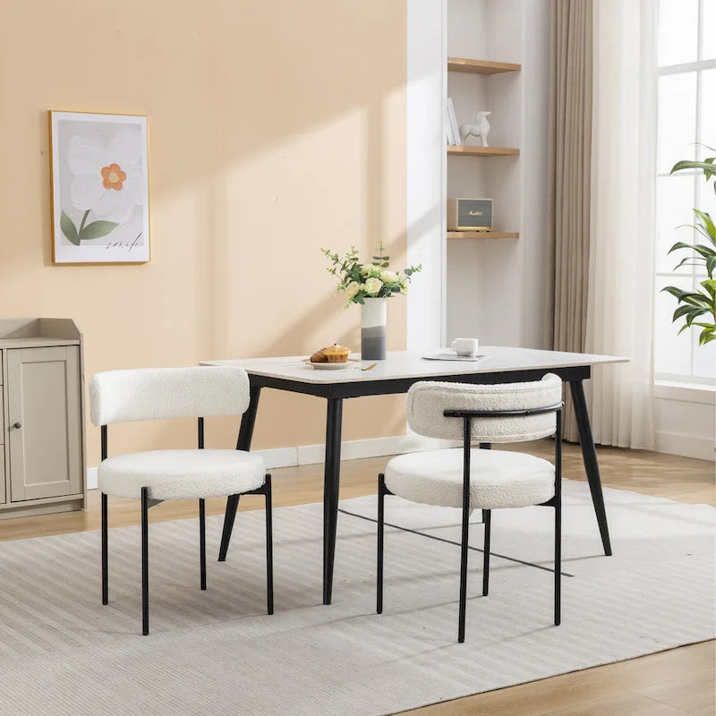 Chaises de salle à manger rondes modernes en tissu bouclé, lot de 2
