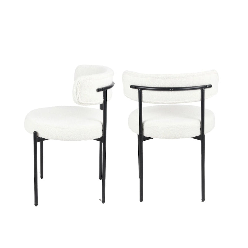 Chaises de salle à manger rondes modernes en tissu bouclé, lot de 2
