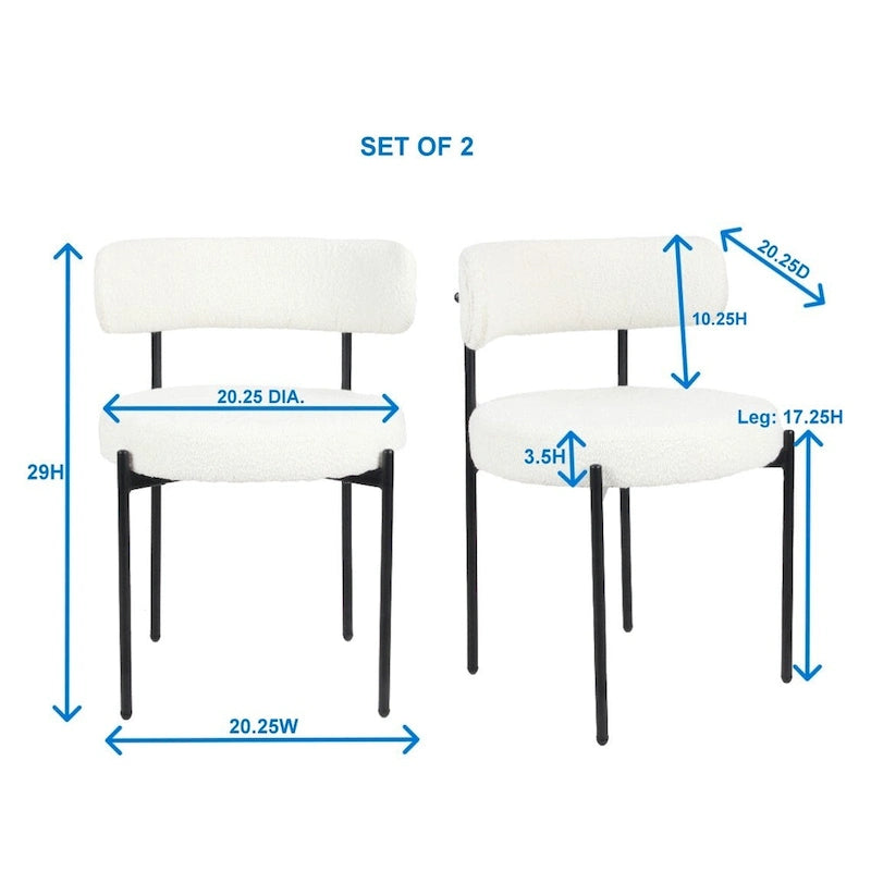 Chaises de salle à manger rondes modernes en tissu bouclé, lot de 2