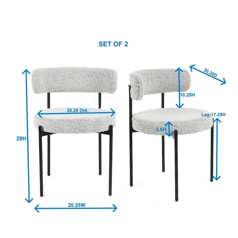 Chaises de salle à manger rondes modernes en tissu bouclé, lot de 2