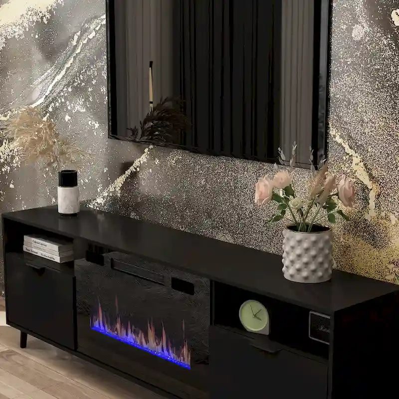 Cheminée électrique d'ambiance et meuble TV durable à faible consommation d'énergie