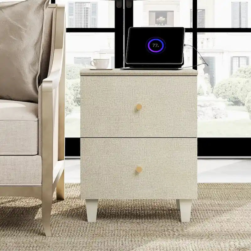 Table de chevet avec station de recharge et 2 tiroirs pour salon