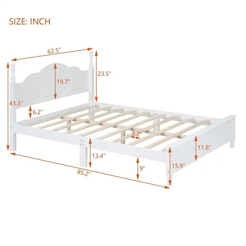 Cadre de lit plateforme en bois pleine grandeur, lit plateforme de style rétro