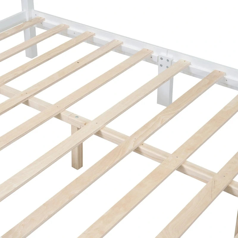 Cadre de lit plateforme en bois pleine grandeur, lit plateforme de style rétro
