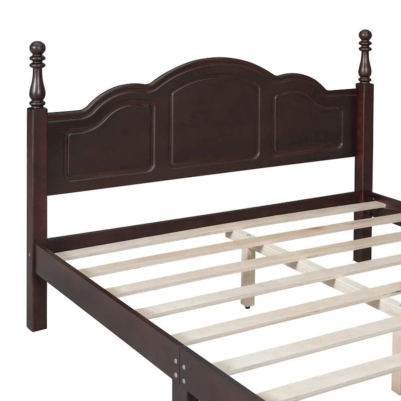 Cadre de lit plateforme en bois pleine grandeur, lit plateforme de style rétro