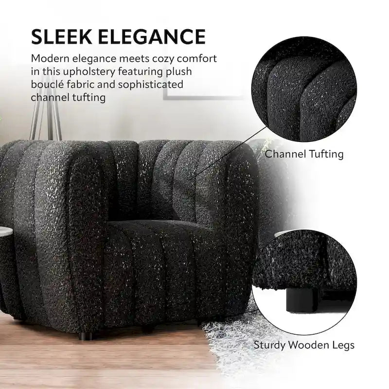Canapé d'appoint moderne en bouclette touffeté à canaux verticaux avec pieds en bois