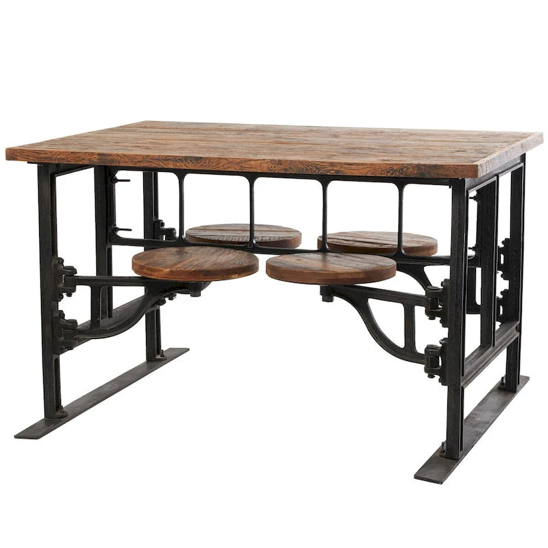 Table à manger en teck avec bancs attenants - Marron