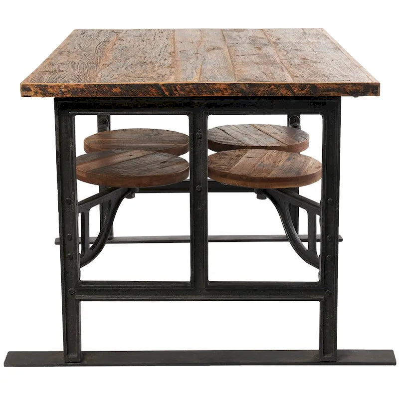 Table à manger en teck avec bancs attenants - Marron