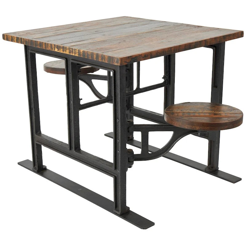 Table à manger en teck avec bancs attenants - Marron