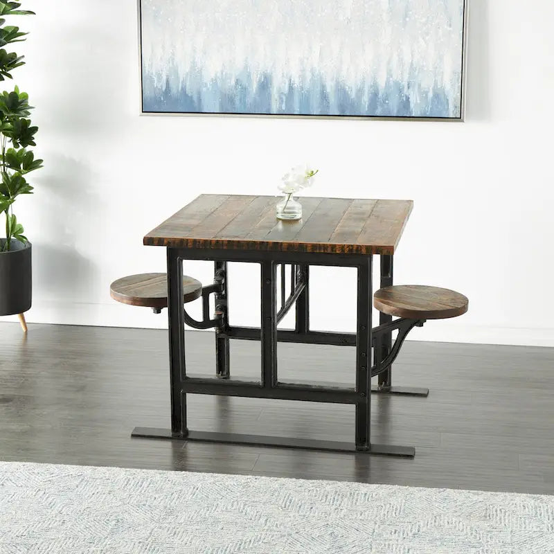 Table à manger en teck avec bancs attenants - Marron