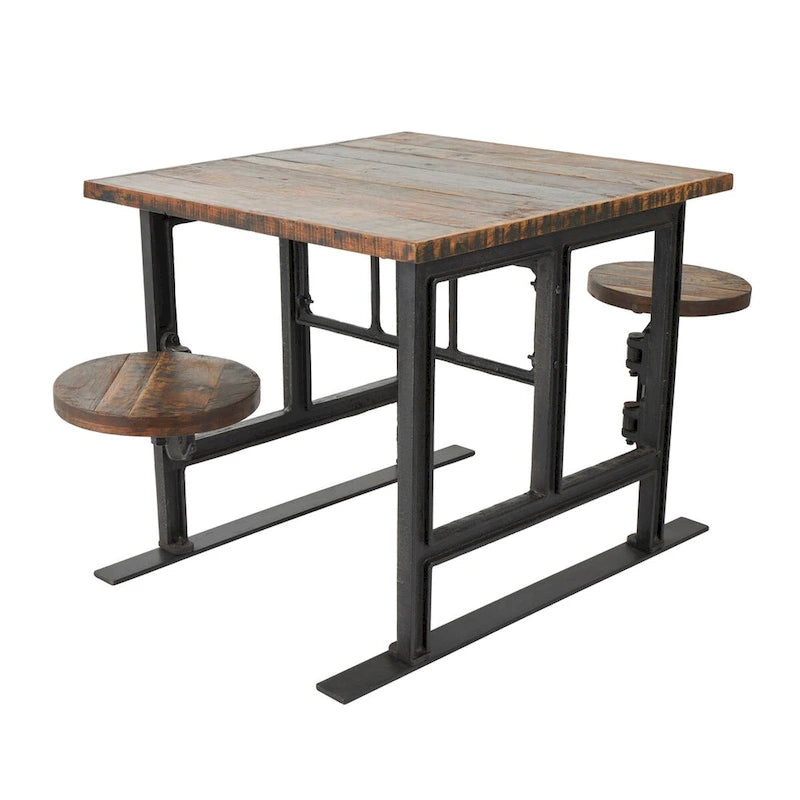 Table à manger en teck avec bancs attenants - Marron