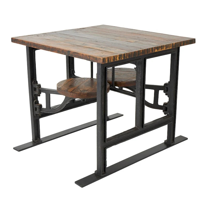 Table à manger en teck avec bancs attenants - Marron