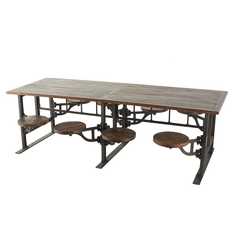 Table à manger en teck avec bancs attenants - Marron