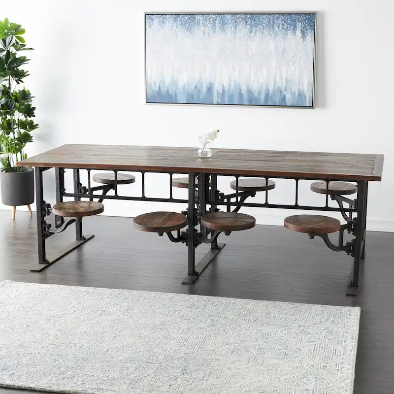 Table à manger en teck avec bancs attenants - Marron