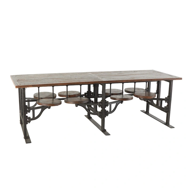 Table à manger en teck avec bancs attenants - Marron