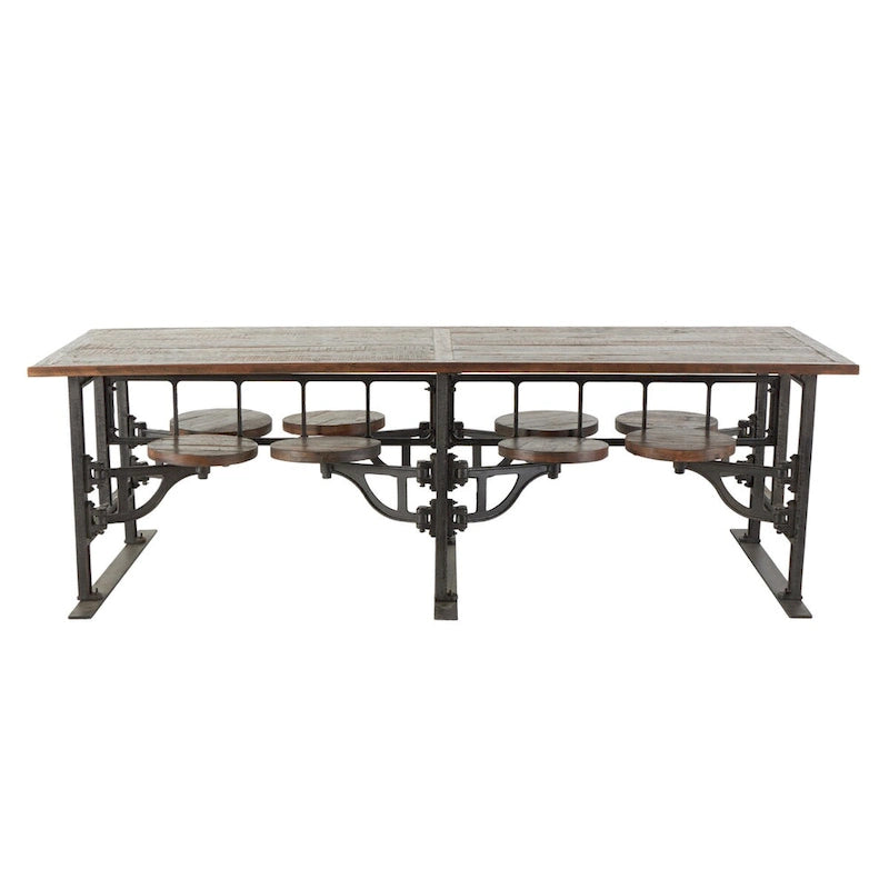 Table à manger en teck avec bancs attenants - Marron
