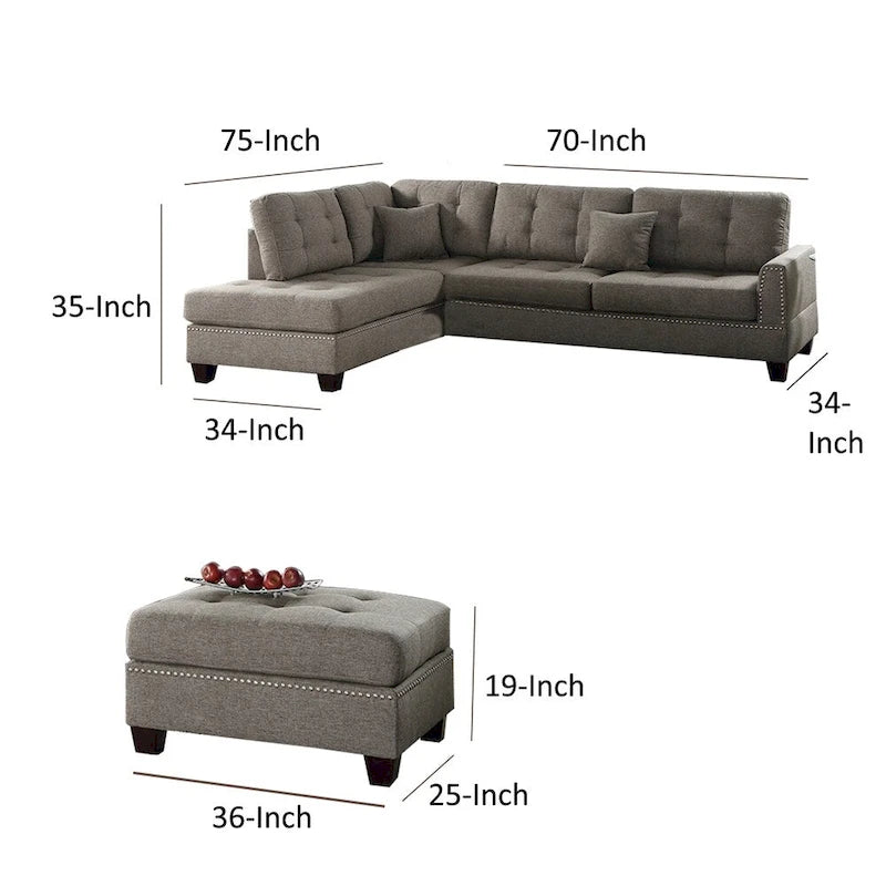 Ensemble de canapé d'angle Polyfiber avec coussin moelleux, brun clair