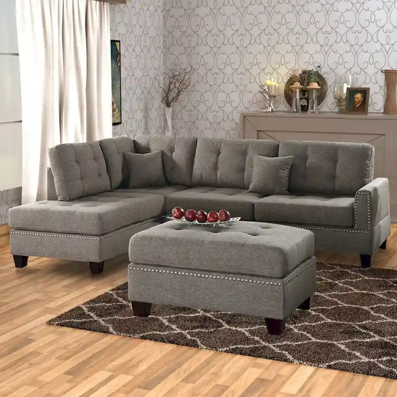 Ensemble de canapé d'angle Polyfiber avec coussin moelleux, brun clair