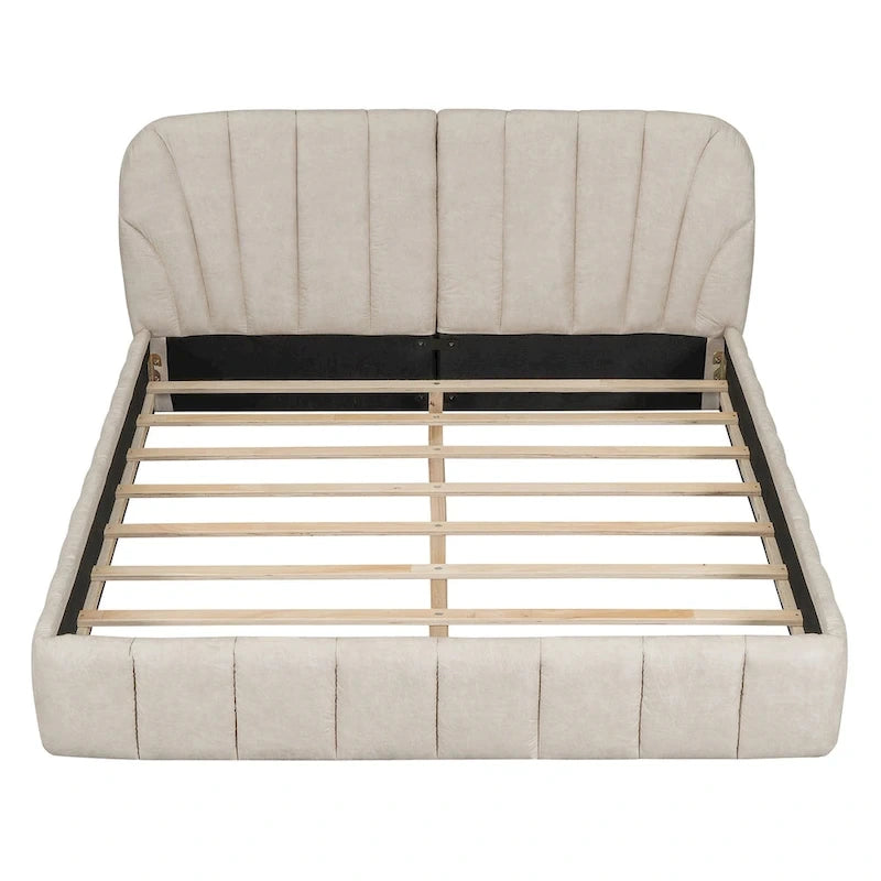 Lit rembourré plateforme Queen Size avec tête de lit en tissu épais