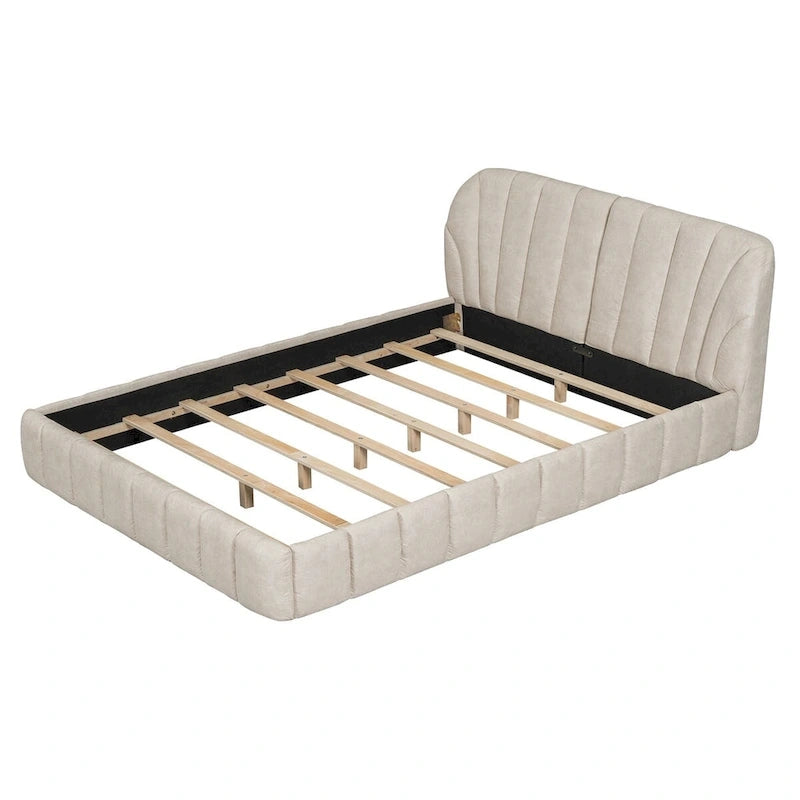 Lit rembourré plateforme Queen Size avec tête de lit en tissu épais