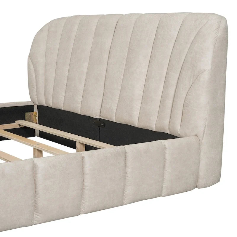 Lit rembourré plateforme Queen Size avec tête de lit en tissu épais