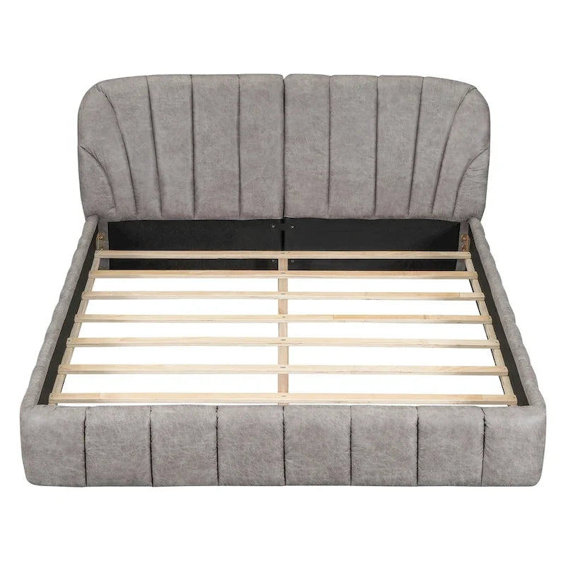 Lit rembourré plateforme Queen Size avec tête de lit en tissu épais