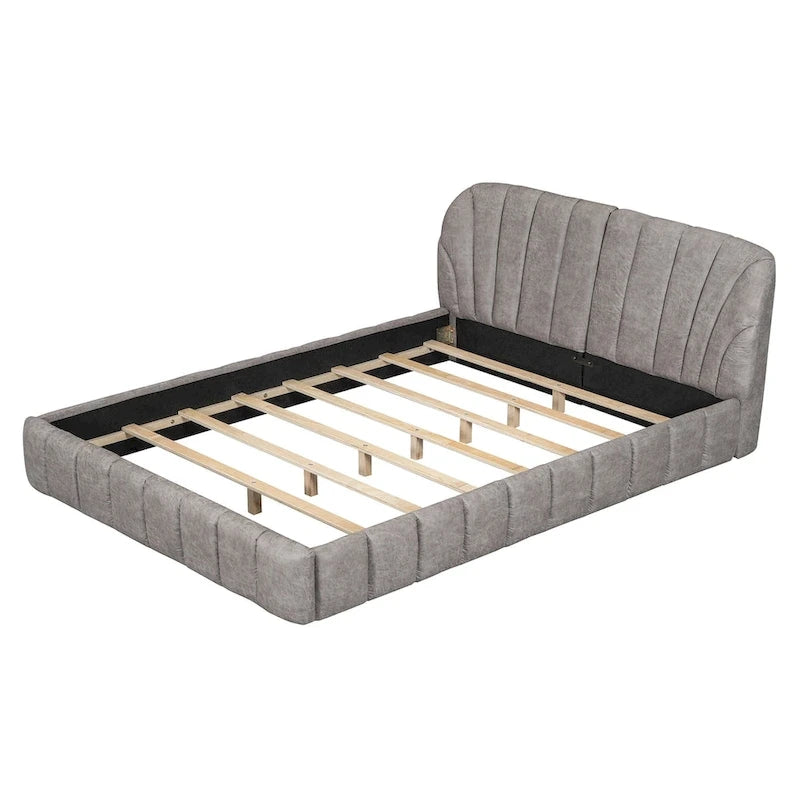 Lit rembourré plateforme Queen Size avec tête de lit en tissu épais