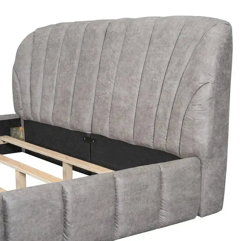 Lit rembourré plateforme Queen Size avec tête de lit en tissu épais